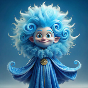 Zippy Zephyr is a whimsical wind wizard with a penchant for mischief. He has sky-blue skin adorned with swirling patterns resembling wisps of wind, and his hair is a wild tangle of curls that seem to dance in an invisible breeze. His eyes sparkle with mischief, and he's always seen with a mischievous grin on his face. He wears a long, flowing robe made of shimmering fabric that billows and ripples as if caught in a gentle breeze, completing his whimsical appearance.