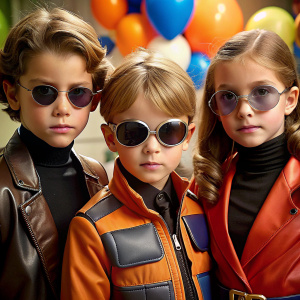 Spy kids at a birthday party, with sunglasses 3 kids