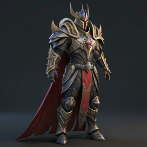 High-definition 3D render of Alarak from StarCraft II. Character stands confidently in intricate armor design, combining metallic and fabric-like elements. Dark, neutral background.