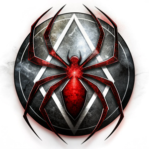 Black widow logo on white background