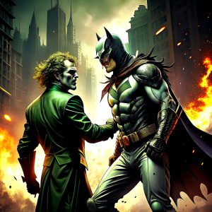 Joker and Batman fight together in a war