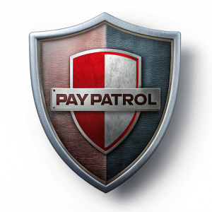 El escudo debe presentarse sin sombras ni efectos de sombreado, y con la palabra completa paypatrol sobre un fondo blanco. esa misma imagen pero con la palabra completa pay-patrol