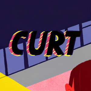 Stylized 'CURT' logo. Modern font, bold and graphic, black text on white background, flat design
