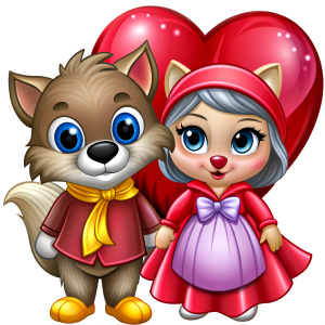 Little Red Riding Hood and the Big Bad Wolf, celebrating Valentine's Day