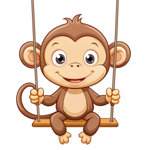 Cute cartoon monkey sitting on swing vector illustration for kids on white background

