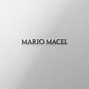 A logo design featuring 'Mario Macel' in a sleek, minimalist sans-serif font. Light gray background with a simple, clean aesthetic.
