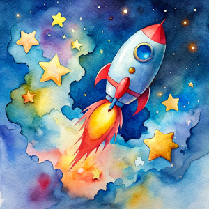 cute rocket in the stars