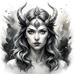 frigg– nordic godness - perfect realistic art - high definition - grey and black tattoo design - white background 