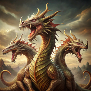 three heads grow on the dragon's neck,full height