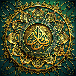 
Islamic gold frame in circle shape with Rumi pattern, wider in the middle and pattern on the corners
