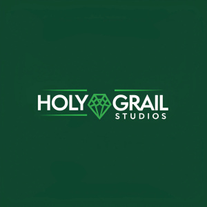 Logo design for Holy Grail Studios. Bold and modern, primarily green. Sleek and professional.