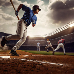 Kole Calhoun, LA Angels player, in blue jersey, running towards home base during a baseball game.