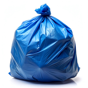 empty blue plastic garbage bag