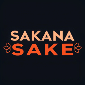 A digital graphic featuring the name 'Sakana Sake'. Bold, modern font in vibrant orange text on a sleek black background, designed to catch the eye and celebrate Japanese culture.