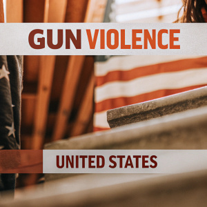 Infographic highlighting statistics on gun violence in the United States. Features bold text and compelling visuals.