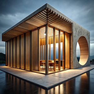 cafe made of wood and concrete,