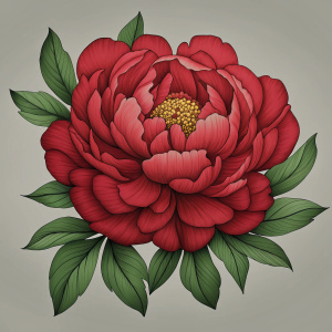 thick line peony illustration 
Japanese Ukiyo-E engraving style 