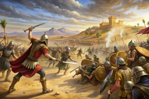 batalla de soldados en el desierto de arabia en el siglo 2 Antes de Cristo