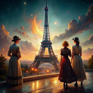 realistic iffel tower in paris with beautiful women viewing