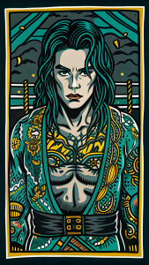 wabi sabi print,
stunning details, anime, ray tracing, 8k, Do it with neck tattoos.black hair, long hair, ,Fight club ,In the ring street fighting, watercolor, risograph, old photo, dark black and teal and yellow, vintage cut-and-paste