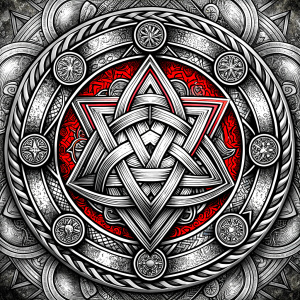 Celtic Paganism runes symbols tattoo design - perfect realistic art - high-definition - grey and black - white background 