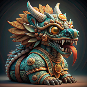 Stylized dragon Stone Aztec statue 3d style