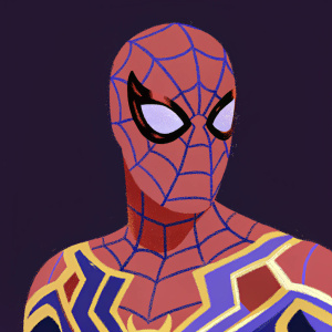 Highly detailed 3D render of Spider-Man's face. Dark background. Vibrant red and blue colors with gold accents. Logo of The Avengers visible at the base. Intricate web pattern on the suit.