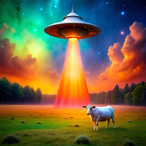 Spaceship abducting a Cow