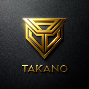 Create a logo with the word "Takano" that has elegance and colors such as gold, black and silver.

