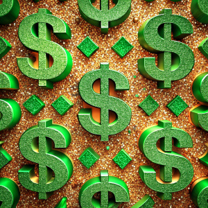 
glitter green and dollar signs wallpaper pattern, relief



