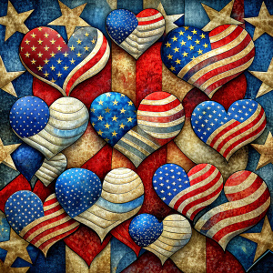 
hearts in american flag colors
, wallpaper pattern, relief



