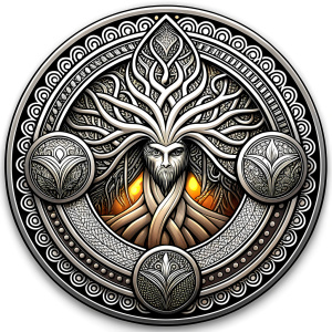 Nordic Mimir - Guard the Source of Tree Yggdrasilr high-definition design grey and black, realistic tattoo design, white background