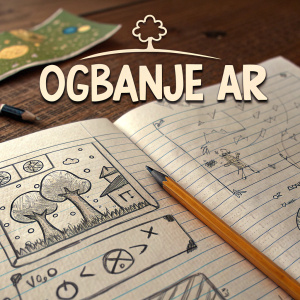 Concept art for OGBANJE AR game. Hand-drawn sketches on lined notebook paper, featuring rough shapes, text, and casual handwriting.