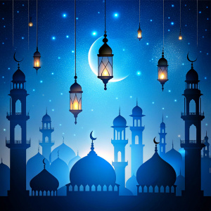 ramadan blue arabic nights with lanterns 