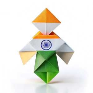 indian flag printed on Origami folding on white background