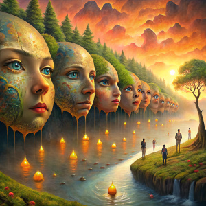 Surrealismo  MAGICO !  DEBEN VERSE CON LAGRIMAS EN LOS OJOS SE VEN CARAS DE NIÑOS Y ANCIANOS ALGUNOS DE RAZA NEGRA MOSTRAR TODAS ESTAS CARAS EN UNA FILA METIDAS ADENTRO DEL AGUA CON DE UN RIO LARGO LARGO Y ANGOSTO