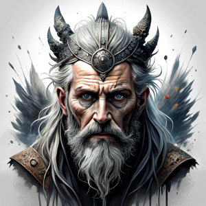 odin perfect realistic art, high-definition, high-definition grey and black, white background 