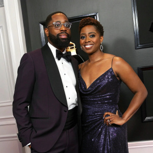 PJ Morton and Yebba at the 61st Annual GRAMMY Awards, dressed in elegant evening wear, posing for a formal portrait.