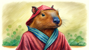 capybara saucily flirting robe with hood under wear bikini