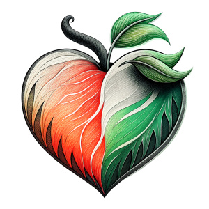 Style stickers. Create a heart shape with clean lines and smooth .Experiment with negative space to create an additional shape within the heart. Apply a subtle gradient to the heart symbol for a modern touch. Black and red,green only. White background, No Background, vector, 8K.