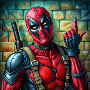 deadpool drawing middle finger on the wall