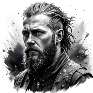 Nordic ragnar - perfect realistic art, high-definition grey and black, white background tattoo design