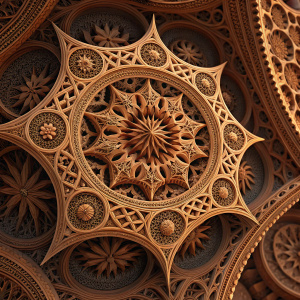 A highly detailed fractal design, reminiscent of Mandelbulb 3D, showcasing intricate brown patterns. Rendered with meticulous precision using cutting-edge polygonal methods.