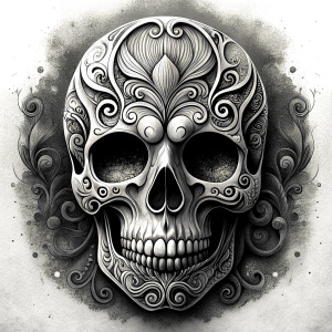 skull tattoo design - perfect realistic art - high-definition - grey and black - white background 