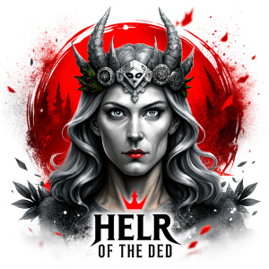 Hel – Ruler of the Realm of the Dead - perfect realistic art - high definition - grey and black tattoo design - white background 