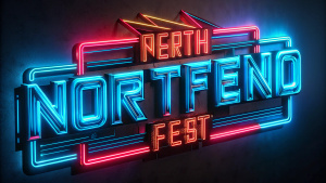 logo text 3d "NORTEÑO FEST" neon sign style,