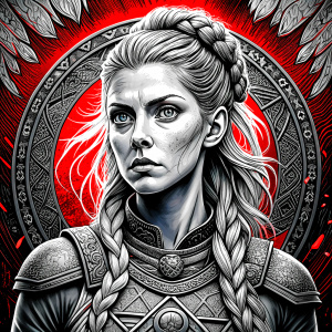 shieldmaiden perfect realistic art, high-definition, high-definition grey and black, white background 