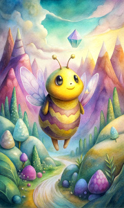 sweet bee with fat cheeks in a wonderful landscape with diamonds