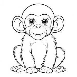 simple outlie and shapes of baby Chimpanzee, coloring book page for children, no colors, black and white, no drawing inside , white background , line only