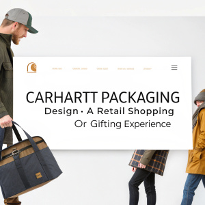 Clean webpage showcasing 'Carhartt Packaging Design: A Retail Shopping or Gifting Experience'. Modern font used. Image style minimalistic